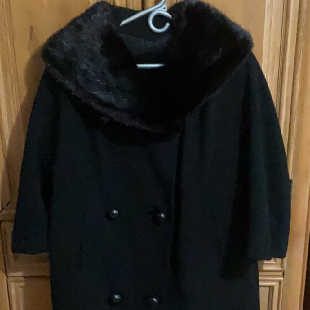 Vintage wool and black mink coat